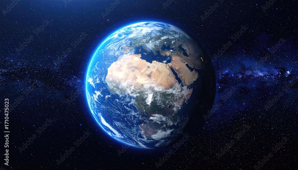 Obraz premium Earth Globe View from Space with Blue Atmosphere and Starry Background