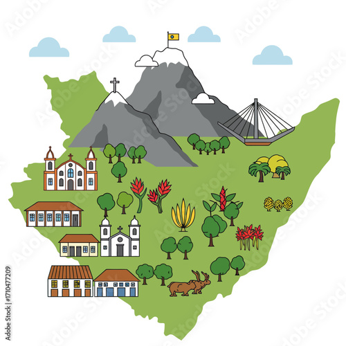 alagoas brazil map illustration with iconic landmarks and nature reflecting travel tourism and cultural heritage of northeast region