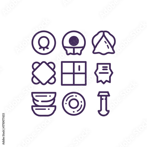 food and cooking icons set illustration of cuisine utensils representing culinary recipes simple line art design
