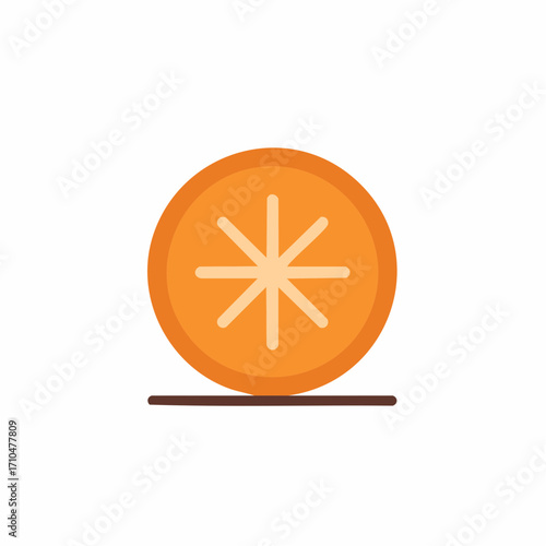 Vibrant Orange Fruit Slice with Stylized Petals, Graphic Illustration, Citrus Fruit, Round Shape