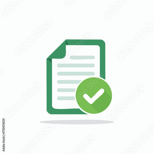 Document approved complete illustration, files with checklist, paper agreement confirmed or signed, form with green check mark