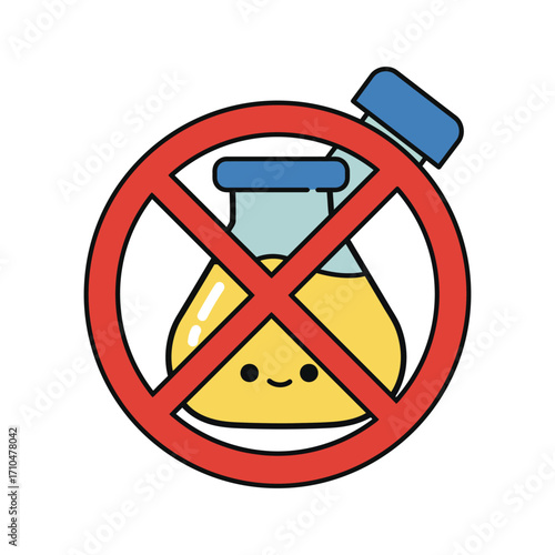 no chemicals allowed cute flask with face illustration concept warning health safety and regulation