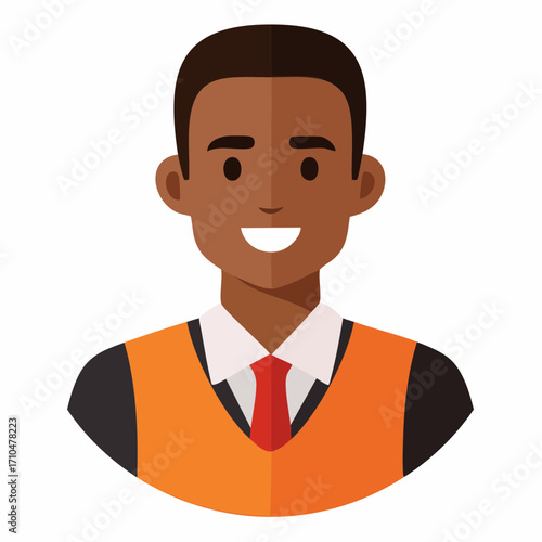 Smiling African American man with brown hair wearing tie and vest vector illustration