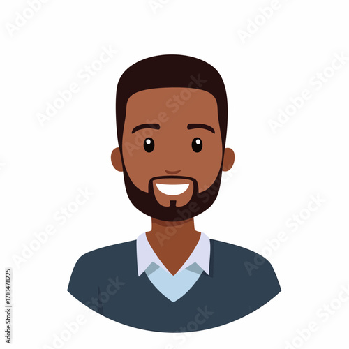 Smiling cartoon portrait of an African American man wearing a sweater