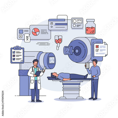 patient mri scan diagnostic being performed by medical staff for clinical diagnostics and treatment plan