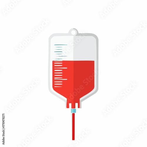Blood Bag with Red Fluid and Measurement Indicators Used for Medical Transfusion and Treatment Illustration Flat Graphic