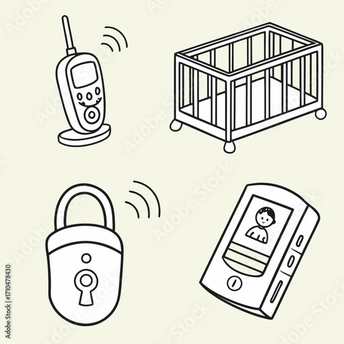 Child & Family Safety
“UI icon set — baby monitor, child lock, smart crib, parental control