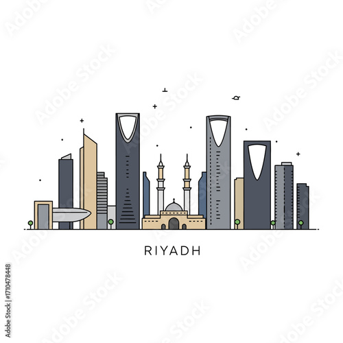 riyadh city skyline illustration featuring modern architecture perfect for travel blog banner travel destinations and design