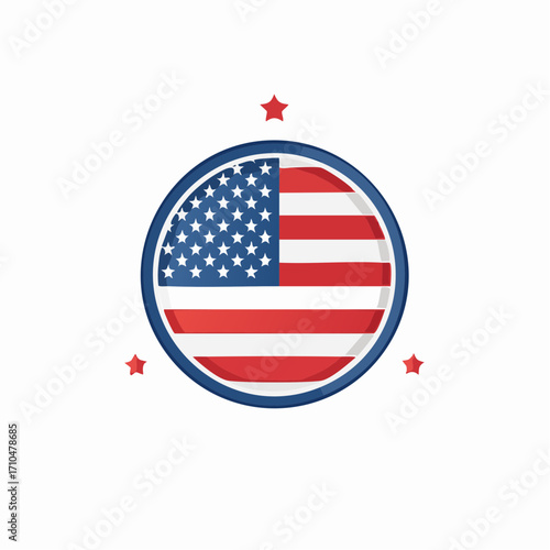Circular American Flag Emblem with Scattered Stars