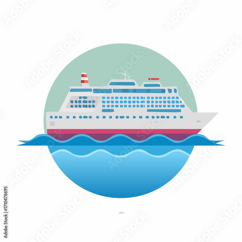 Modern Cruise Liner Sailing on Blue Ocean Waves, Sea Transportation