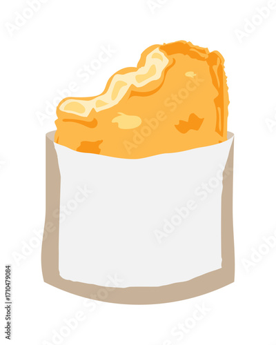 平袋に入れた齧ったハッシュドポテトのイラスト