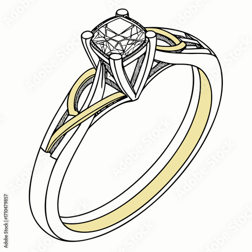 Modern engagement ring with a princess cut diamond