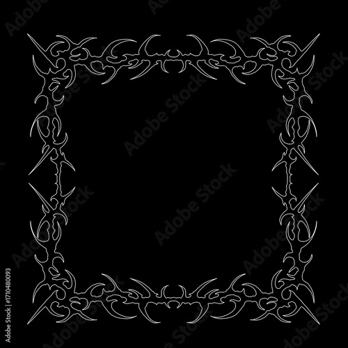 Abstract neo tribal frame vector design, cyber gothic dark aesthetics border for posters, stickers, edgy streetwear t-shirt print decoration element