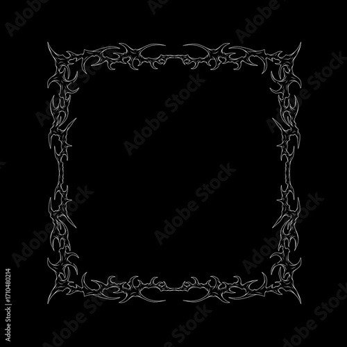 Abstract neo tribal frame vector design, cyber gothic dark aesthetics border for posters, stickers, edgy streetwear t-shirt print decoration element