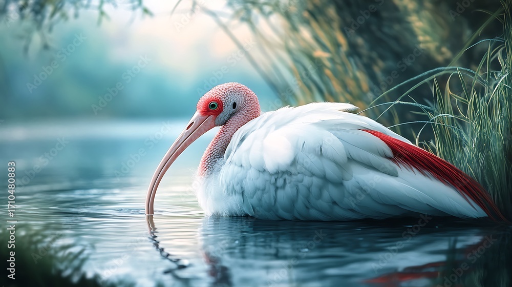 Fototapeta premium Young ducks and white swans on a lake in nature