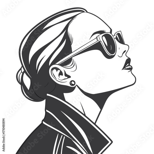 Elegant woman with sunglasses looking up