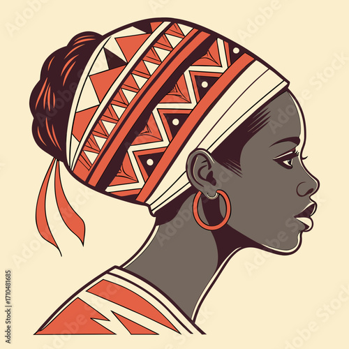 Charming african woman with patterned headwrap