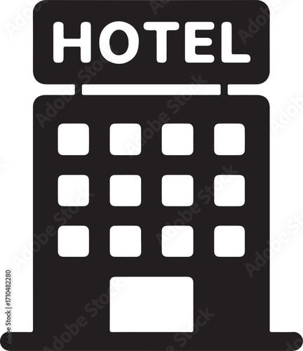 Hotel Building Icon Vector with Sign and Windows