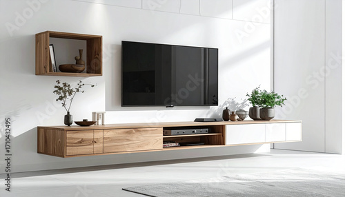 Modern TV Stand with Plant Decor