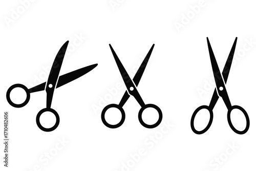 Scissors in Action, Vector Illustration of Open and Closed Positions, Crafting Tools, Sewing Accessories, Tailor Shop Symbols, Haircutting Equipment, and Office Supply Design Icons
