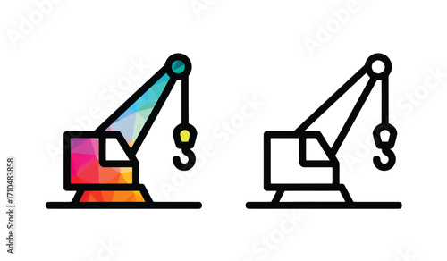 Crane Illustration Showing One Version with Colorful Polygons and Another a Black Outline