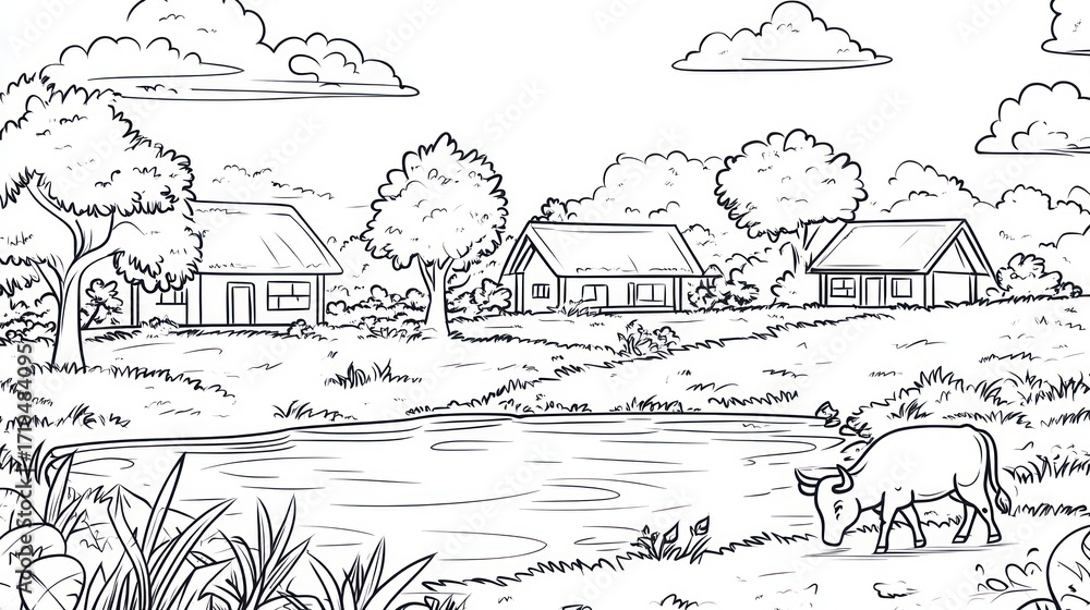 Obraz premium Rural landscape illustration