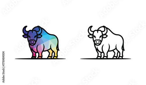 Colorful Bull Low Poly Illustration with Outline Version Symbol of Strength Power
