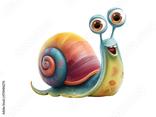  snail character with colorful Cartoon sticker shell and goofy expression isolated on transparent White background png