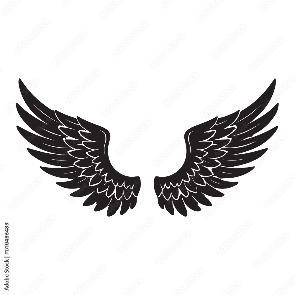 Obraz premium Black Angel Wings Silhouette Vector Illustration