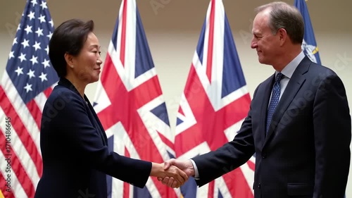 Diplomatic handshake between two figures