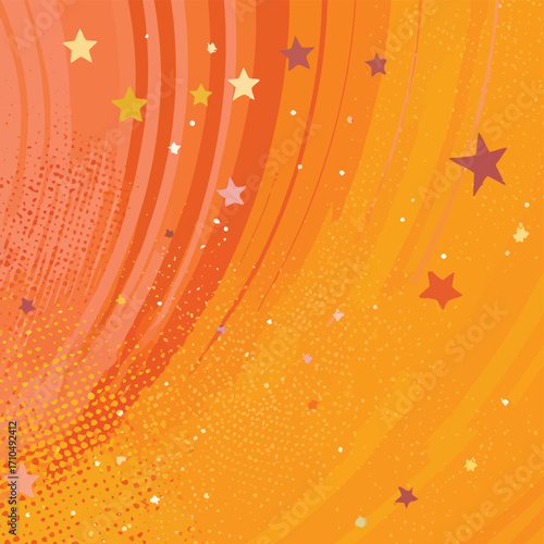 オレンジ色の鮮やかなベクタースタイル背景、星と輝き