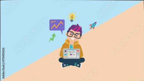 Vector Illustration Animation of Young Entrepreneur Character