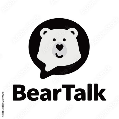 A creative and modern logo design featuring a polar bear face inside a speech bubble, perfect for a brand related to communication, community, or a chat application.