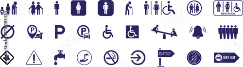 Traffic signs and public places regulatory symbols icons set | Ladies and gents toilet, men. women, no smoking, drinking water, silence, handicap, parking, right side etc