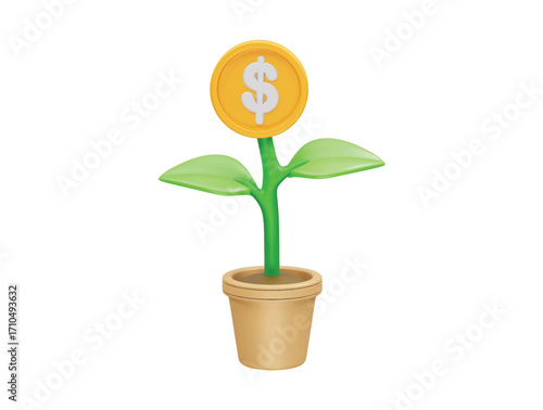 Money plant icon 3d render illustration