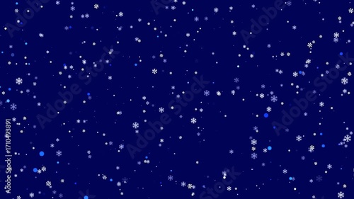 Witness a mesmerizing display of snowflakes gently falling in a digital winter night.