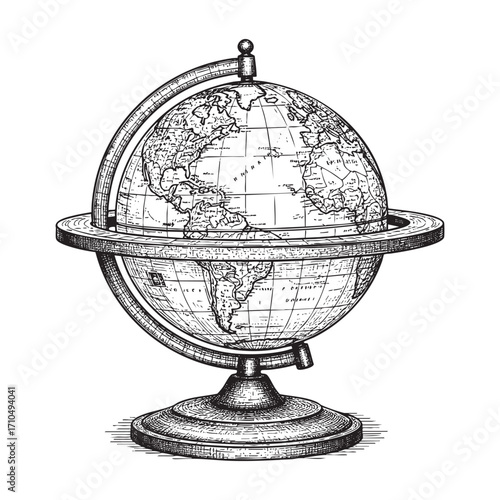 Vintage Terrestrial Globe Hand-Drawn Illustration