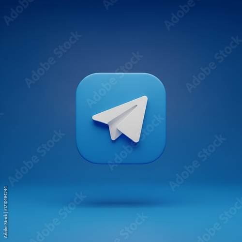 3d rendering of the telegram app icon, a white paper airplane on a blue background, symbolizing fast and secure messaging