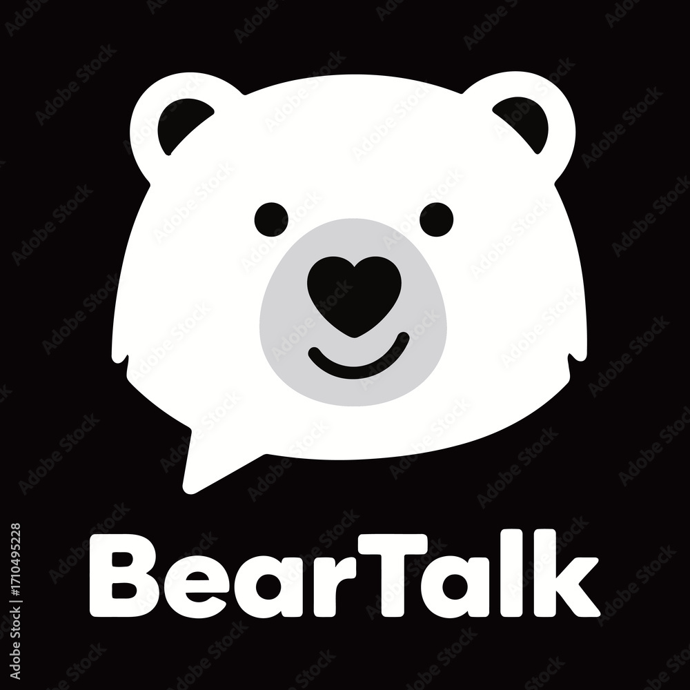 Fototapeta premium A modern and minimalist logo design featuring a cute polar bear face inside a speech bubble, perfect for a brand related to communication, chat, or discussion.