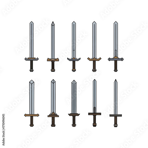 Ten different styles of swords are arranged in two rows against a white background.