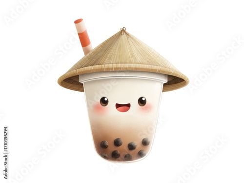 Adorable cat barista cartoon sticker holding a coffee cup isolated on transparent White background png