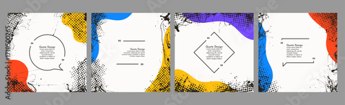 Vector illustration. Hand drawn abstract border set. Liquid paint and halftone dots with geometric shapes. Design for social media banner, web template, blog post. Grunge banner with frame for quote