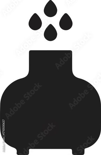Humidifier icon, black silhouette, water droplets.
