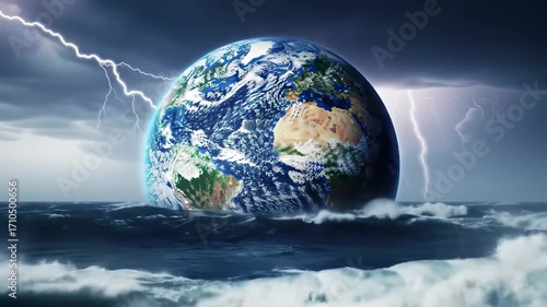 Earth in a stormy sea