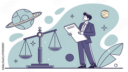 Space Lawyer Consulting on Futuristic Space Travel Legal Issues with Satellites and Planet Holograms
