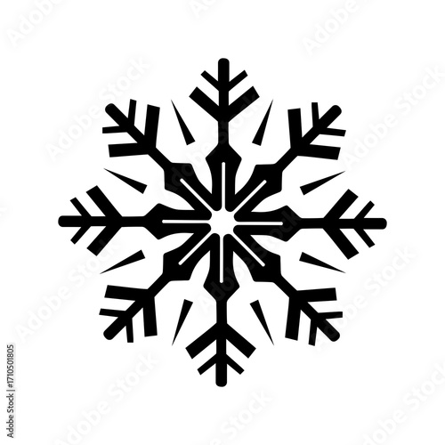 Geometric black snowflake icon with sharp crystalline elements representing winter cold and frost