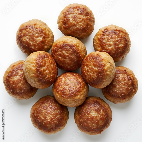 italian meatballs cooked, top view, isolated on white background