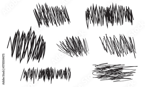 Black scribble sketch set on white background. Collection of Scribble sketches on a white background, useful for abstract design elements, highlights, and artistic textures. vector illustration


