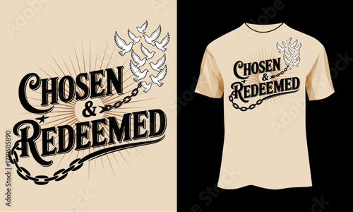 Chosen & Redeemed – Vintage Christian T-Shirt Design with Sunburst & Doves