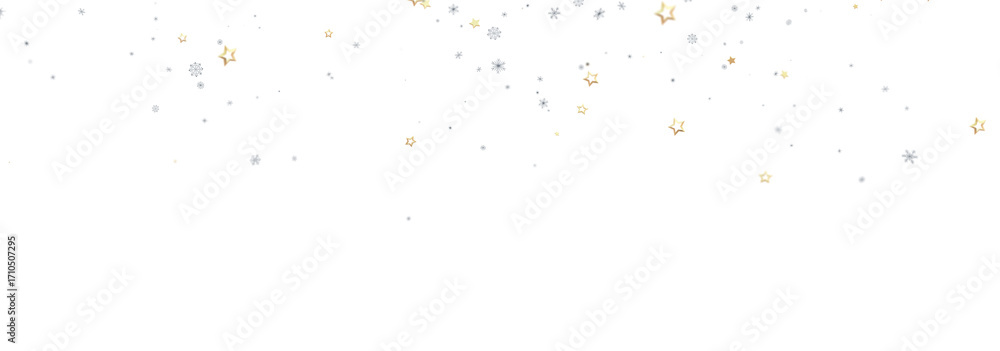 Fototapeta premium Festive background with gold and silver stars and snowflakes. Perfect for holidays.